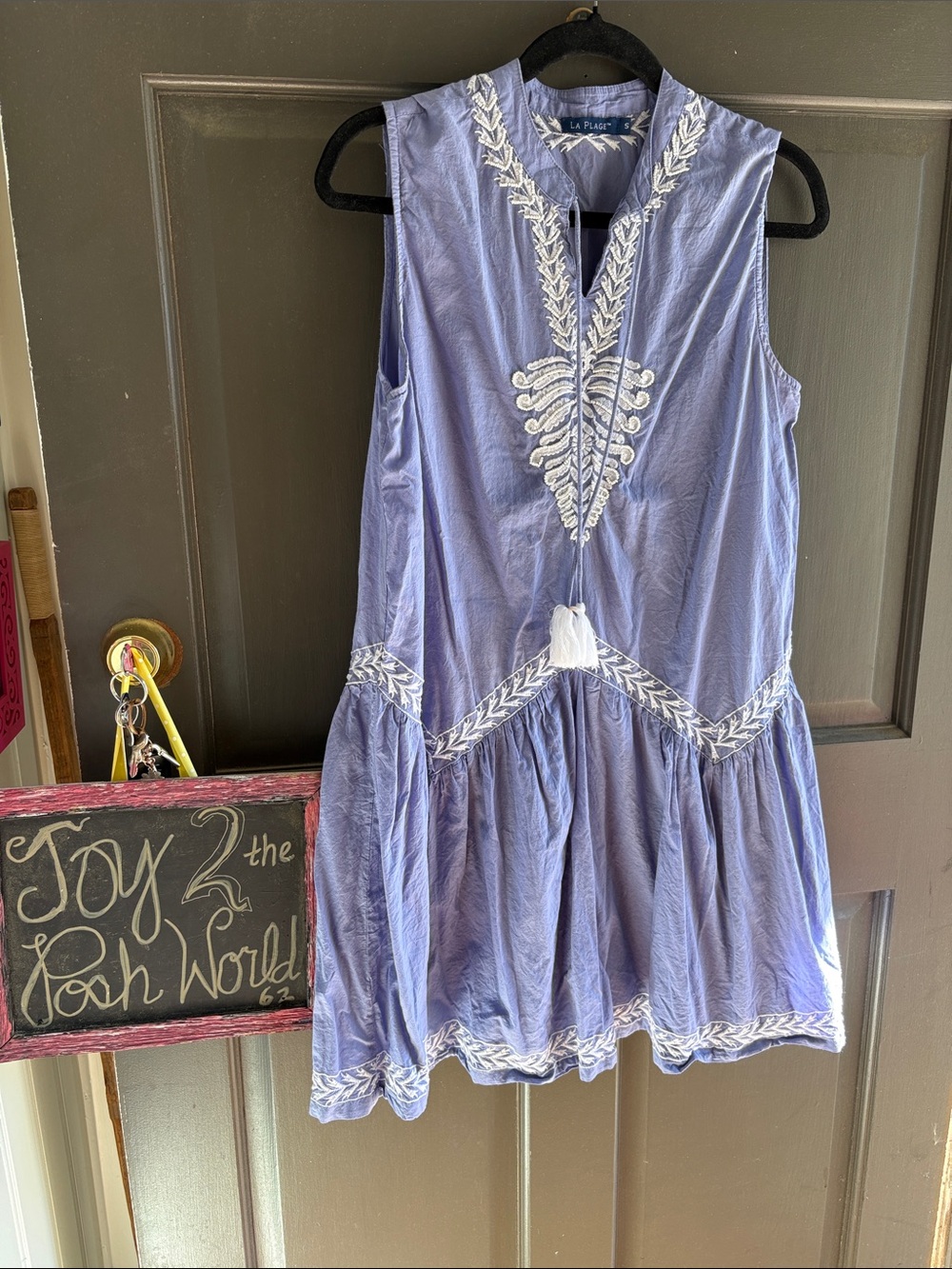 La Plage Sleeveless Embroidered Blue Tunic Dress